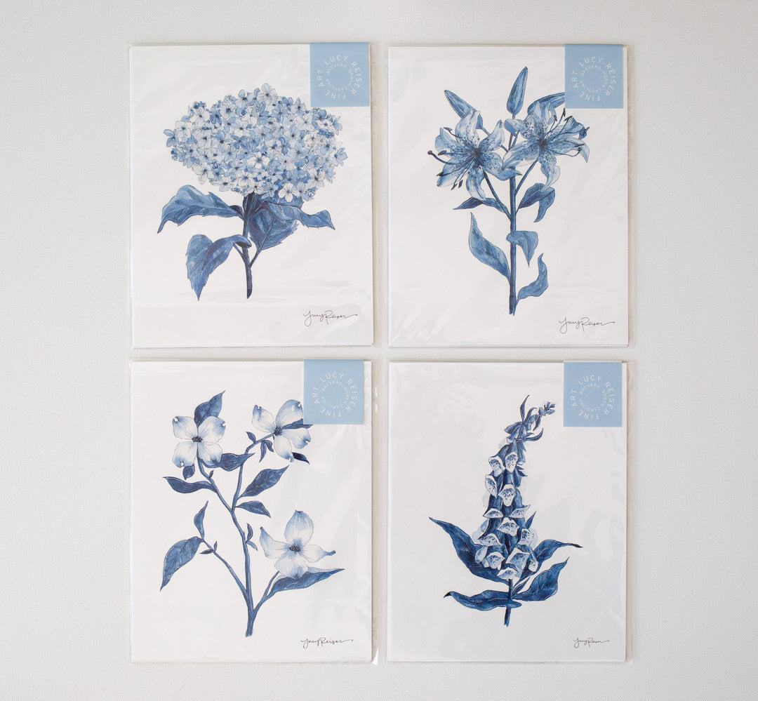 "Set of 4 Blue Botanicals" Seconds Prints